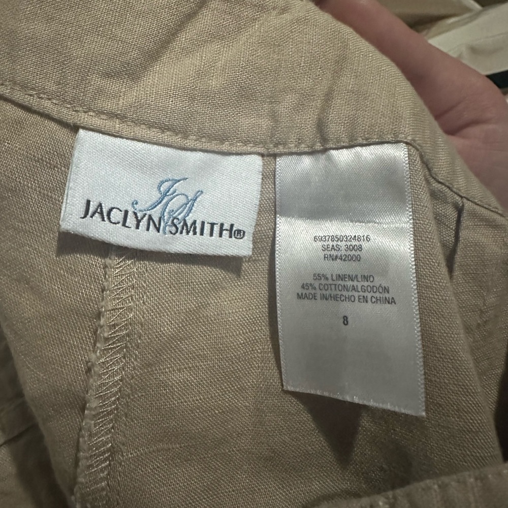 Women’s Jaclyn Smith Linen Cotton Blend Beige Crop Wide Leg Pants - Picture 5 of 5